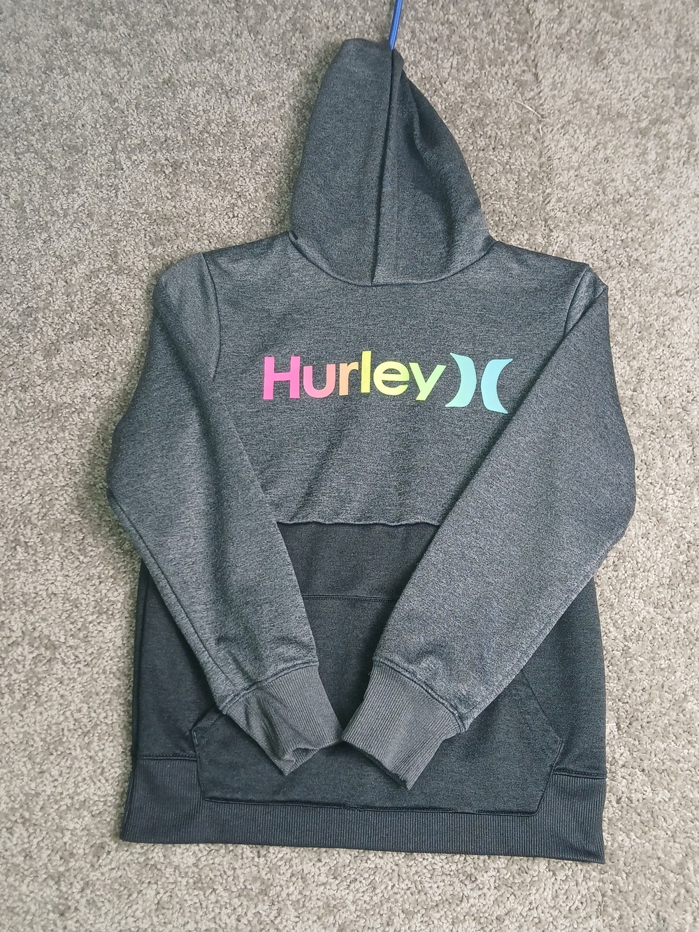 Hurley Dark Gray Solar One & Only Pullover Colorblock Hoodie Boys- M 10-12 Years